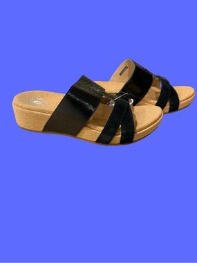 Casual Black Slide Sandals with Low Wedge